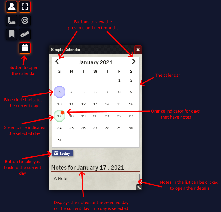 Calendar Button Location