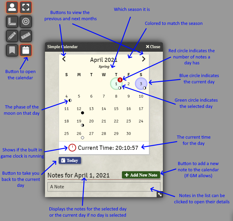Calendar Button Location