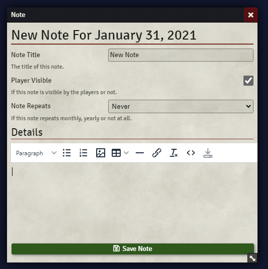 Calendar Button Location